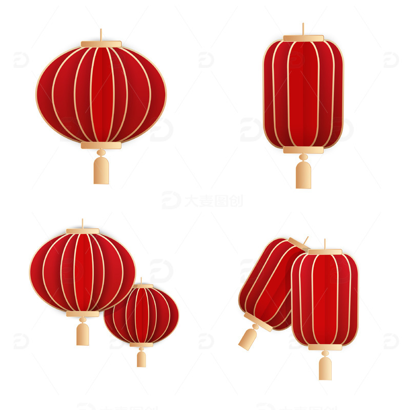 折纸鎏金中国风矢量渐变红灯笼