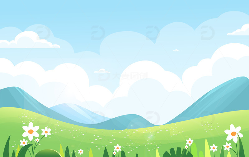 夏天立夏花草绿色小清新踏青春游海报背景