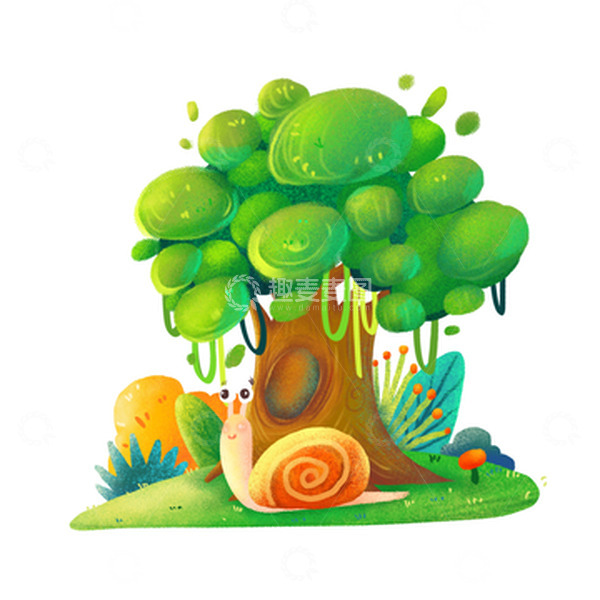 源文件下载【趣麦麦图】大树下一只可爱的小蜗牛