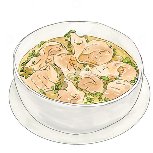 源文件下载【趣麦麦图】水彩手绘清汤抄手馄饨