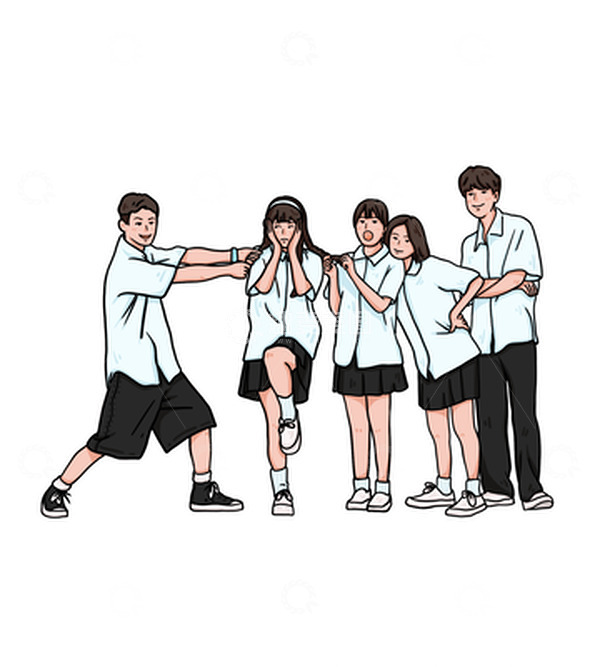 源文件下载【趣麦麦图】五四青年节团体三女两男人物手绘图