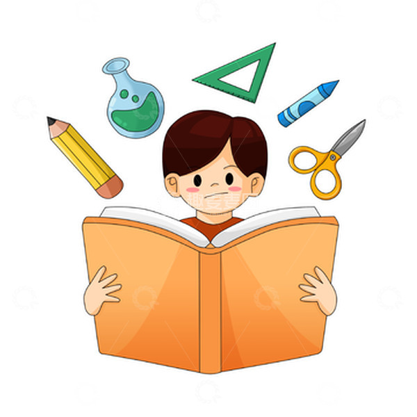 源文件下载【趣麦麦图】认真看科学书籍的卡通学生