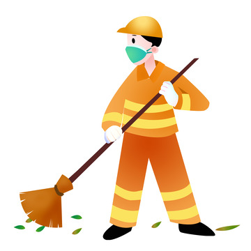 劳动节手绘人物扫地元素