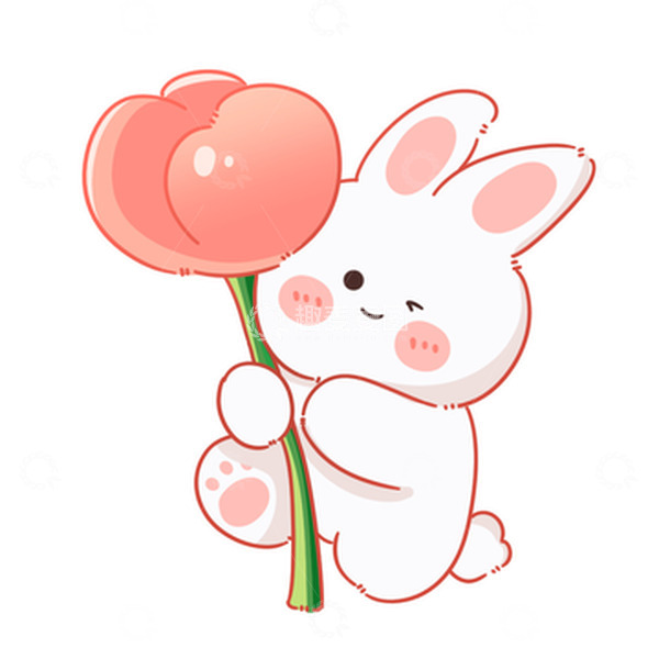 源文件下载【趣麦麦图】可爱的兔子拿着一朵元素