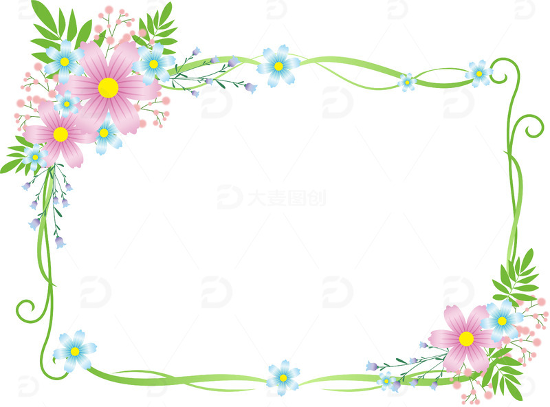 校园展板宣传栏花朵藤蔓清新鲜花边框素材