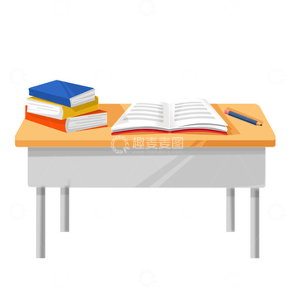 源文件下载【趣麦麦图】学生课桌书本铅笔学习用品