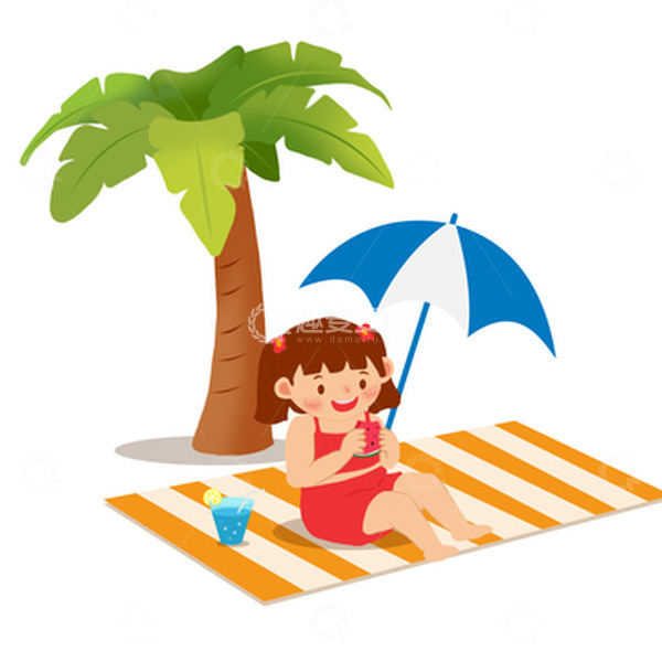 源文件下载【趣麦麦图】-夏日小女孩吃西瓜