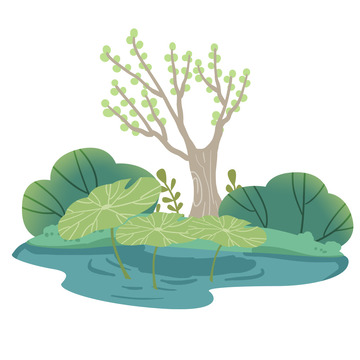 立夏手绘绿色植物荷叶素材