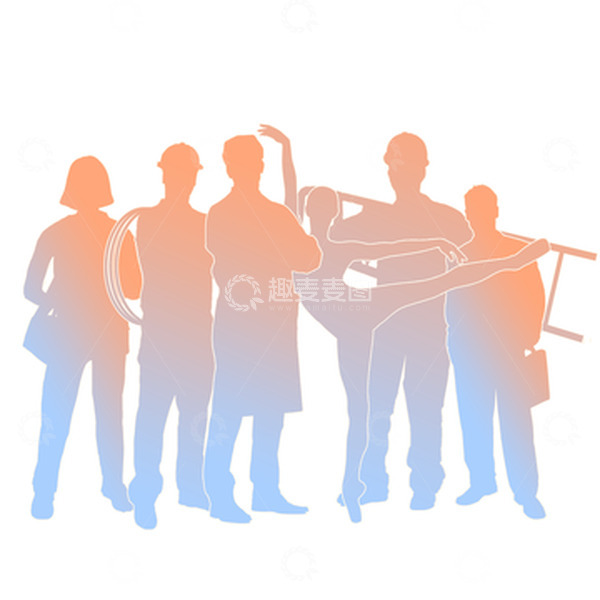 源文件下载【趣麦麦图】金色渐变劳动节医生工人剪影元素