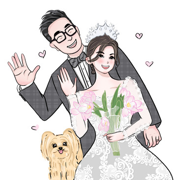 情侣婚纱手绘可爱风手绘插画元素