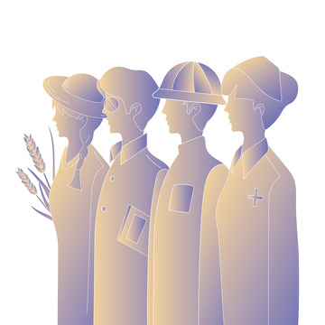 简约高级劳动群体渐变人物剪影