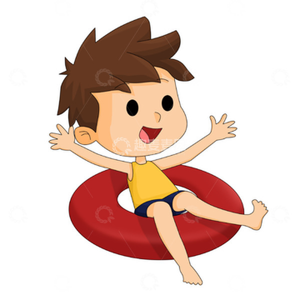 源文件下载【趣麦麦图】躺在救生圈开心游泳的可爱卡通男孩