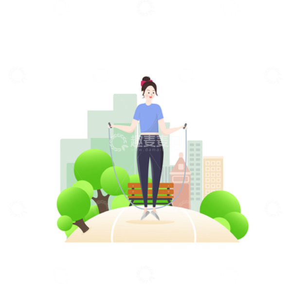 源文件下载【趣麦麦图】亚运会跳绳运动女孩户外公园