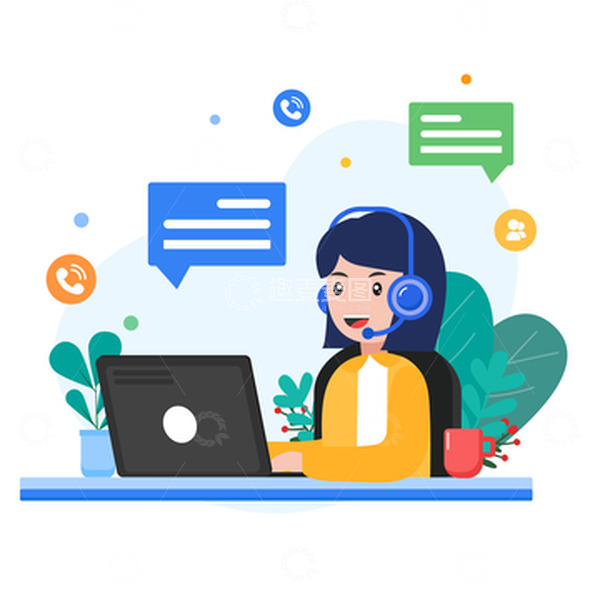 源文件下载【趣麦麦图】-卡通科技金融在线客服装饰插画