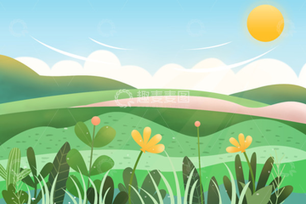 源文件下载【趣麦麦图】-立夏手绘草地花草绿色小清新踏青阳光