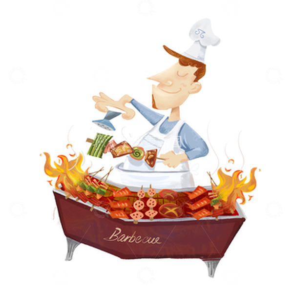 源文件下载【趣麦麦图】欧美卡通人物烧烤美食烹饪厨房厨师素材
