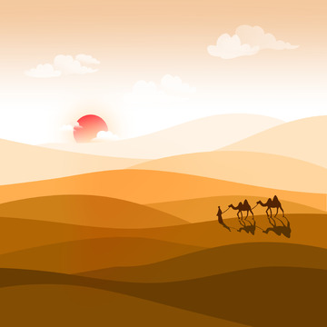 沙漠旅游日出落日扁平风