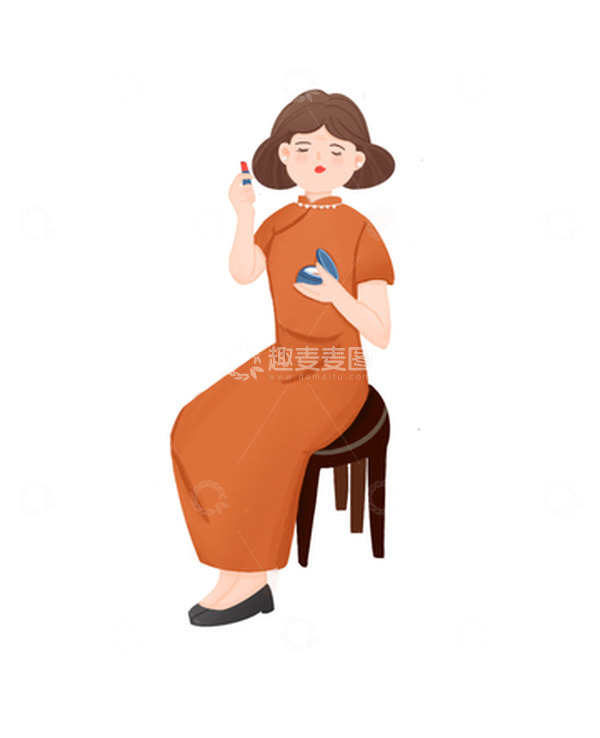 源文件下载【趣麦麦图】复古旗袍手绘人物化妆口红精致妈妈女生女人