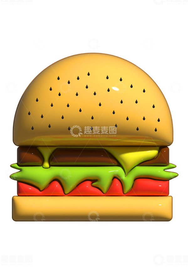 源文件下载【趣麦麦图】Ai膨胀风3D汉堡