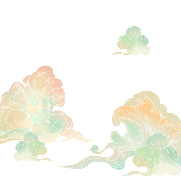 青绿色中国风小清新国潮祥云底纹装饰素材