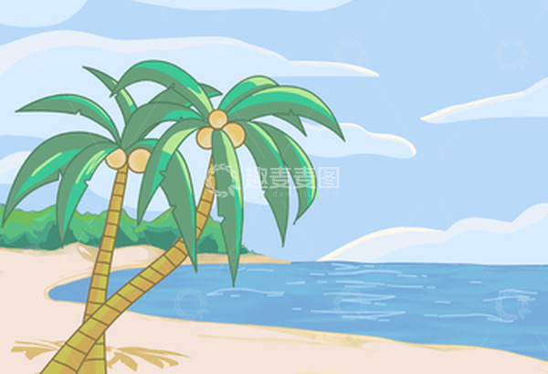 源文件下载【趣麦麦图】夏季沙滩椰子树