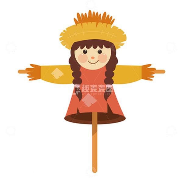 源文件下载【趣麦麦图】卡通矢量扁平稻草人元素