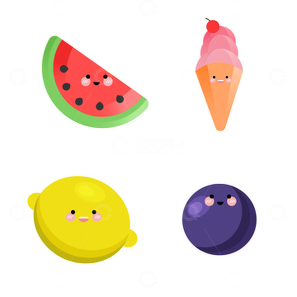 源文件下载【趣麦麦图】立夏葡萄西瓜柠檬冰淇淋可爱矢量水果素材