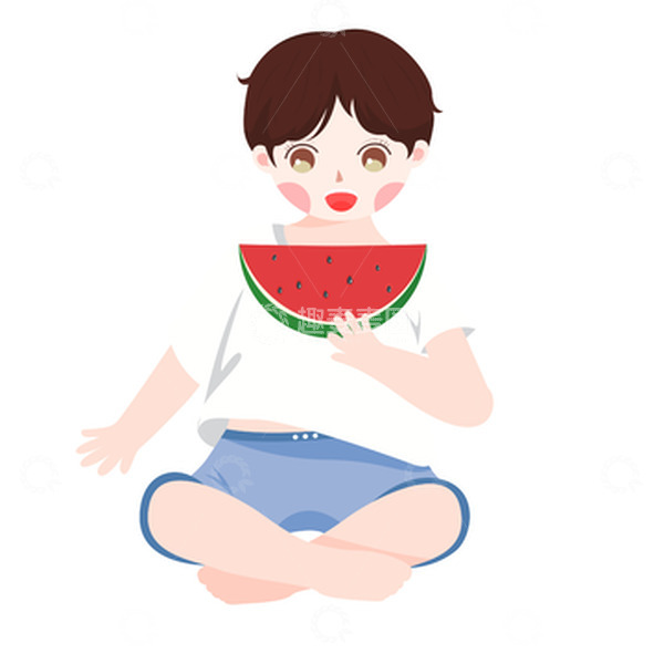 源文件下载【趣麦麦图】卡通吃西瓜人物手绘图