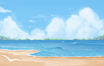 小清新夏天海边插画背景