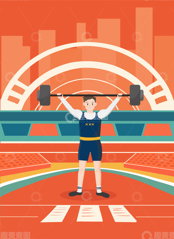 源文件下载【趣麦麦图】亚运会运动员举重比赛扁平体育赛场