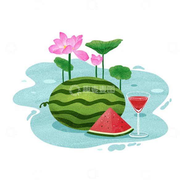 源文件下载【趣麦麦图】夏天西瓜荷花荷塘