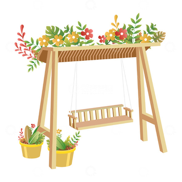 源文件下载【趣麦麦图】小清新立夏花园花盆园艺户外避暑秋千元素