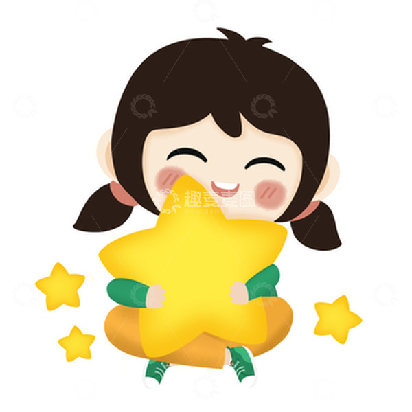 源文件下载【趣麦麦图】-卡通手绘抱星星的可爱小女孩