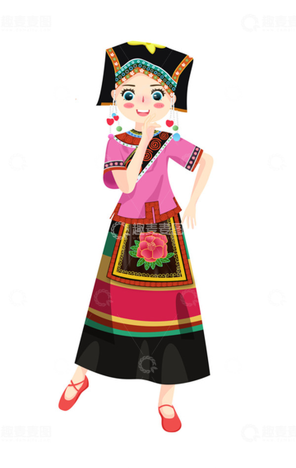 源文件下载【趣麦麦图】少数民族瑶族卡通人物演出服饰
