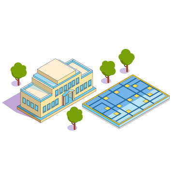 学校操场蓝色建筑