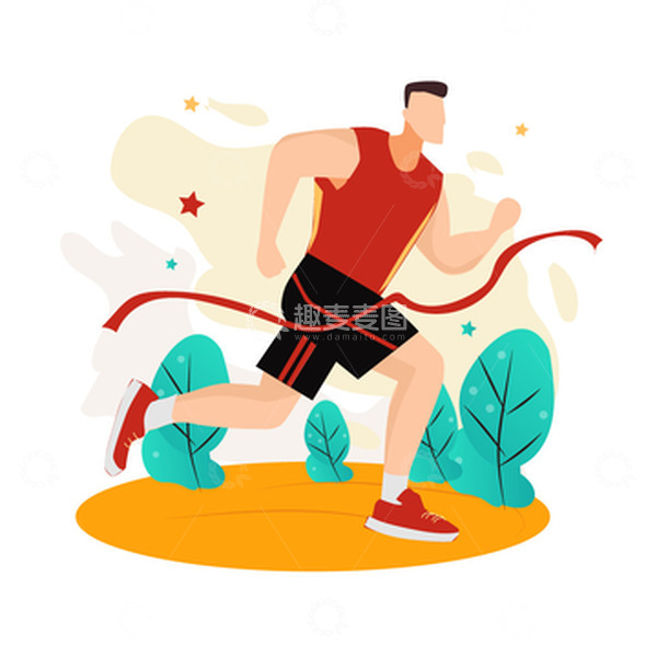 源文件下载【趣麦麦图】红黄色扁平化风格创意亚运会跑步运动员