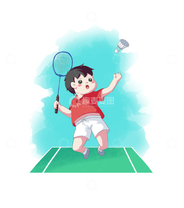 源文件下载【趣麦麦图】亚运会手绘羽毛球小场景插画元素