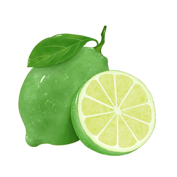 绿色水果手绘青柠柠檬插画元素