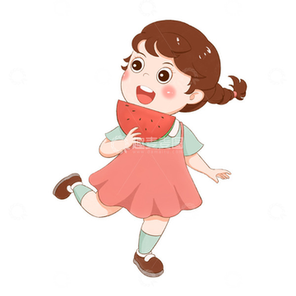 源文件下载【趣麦麦图】立夏吃西瓜小女孩
