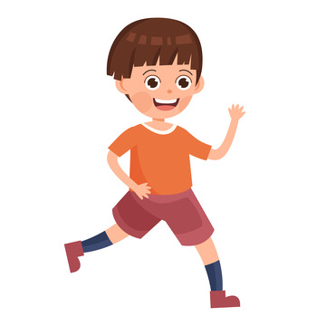 卡通扁平跑步的小孩子