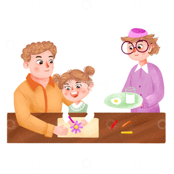 源文件下载【趣麦麦图】卡通手绘父母陪画画元素