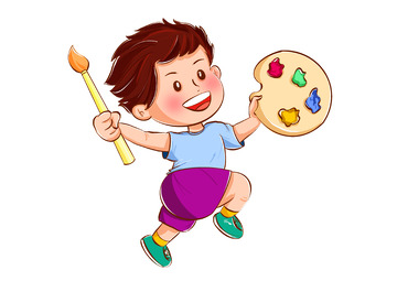 画画奔跑的卡通手绘小朋友