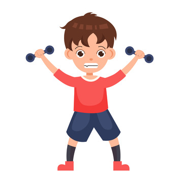 卡通举重的小男孩元素