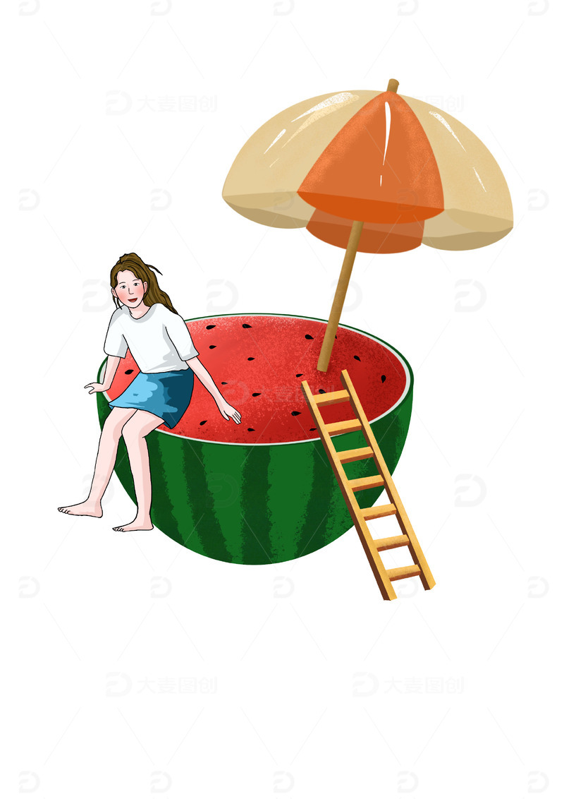 立夏节气西瓜夏天遮阳伞