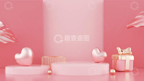 源文件下载【趣麦麦图】520粉色C4D立体展台爱心海报背景