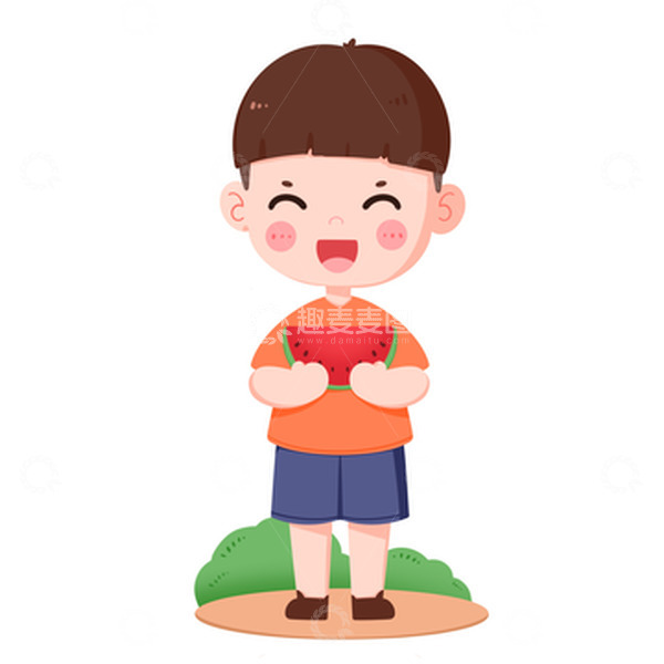 源文件下载【趣麦麦图】立夏男孩开心拿着西瓜吃西瓜场景元素