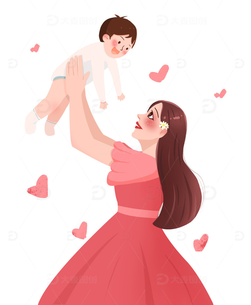 源文件下载【趣麦麦图】手绘妈妈抱着孩子