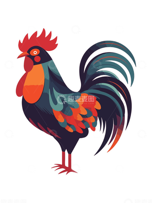 源文件下载【趣麦麦图】手绘简约卡通扁平可爱小动物大公鸡