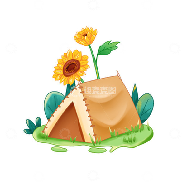 源文件下载【趣麦麦图】手绘向日葵帐篷手绘