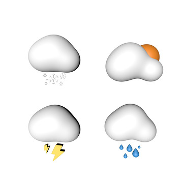 3D立体天气雨雪闪电阴天晴天立体素材